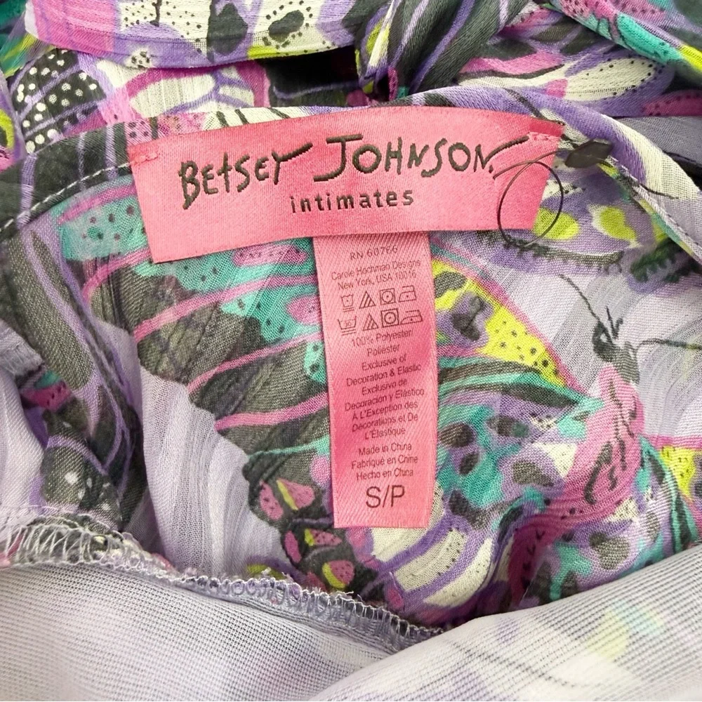 Betsey Johnson Intimates Butterfly Print Satin Chemise Slip Open Tie Back Purple